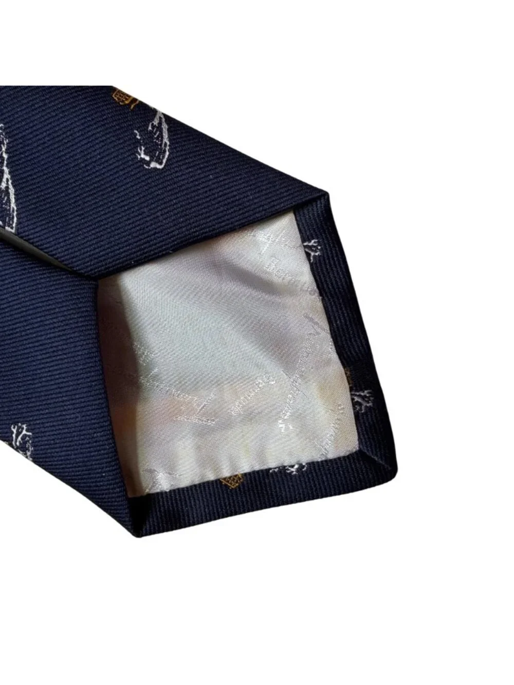 VTG Trimminghams Bermuda Mens Nautical Tie Navy Blue Embroidered Gold Ship Short
